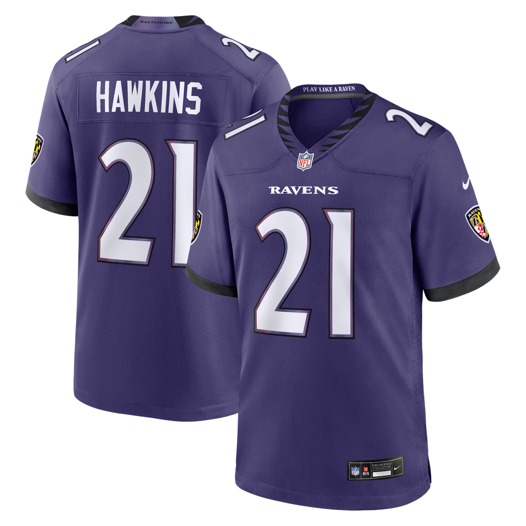Baltimore Ravens Jaylinn Hawkins Nike Purple Team Game Jersey