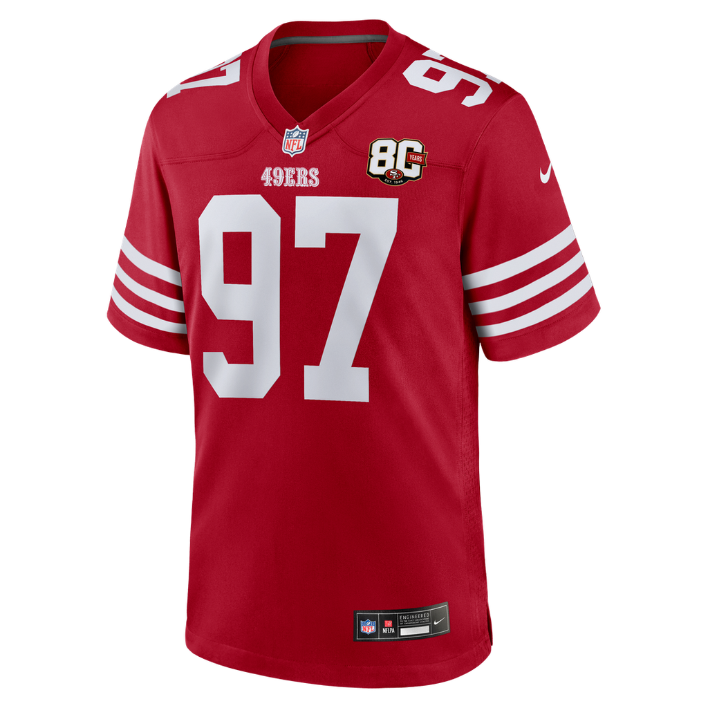 San Francisco 49ers Nick Bosa Nike Scarlet 80th Anniversary Game Jersey