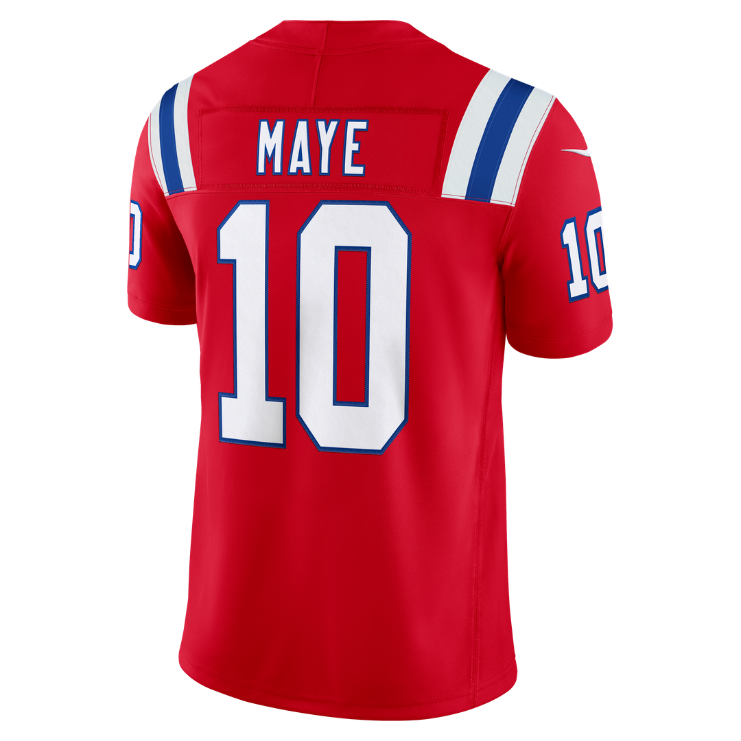 New England Patriots Drake Maye Nike Red Alternate Vapor F.U.S.E. Stitched Limited Jersey