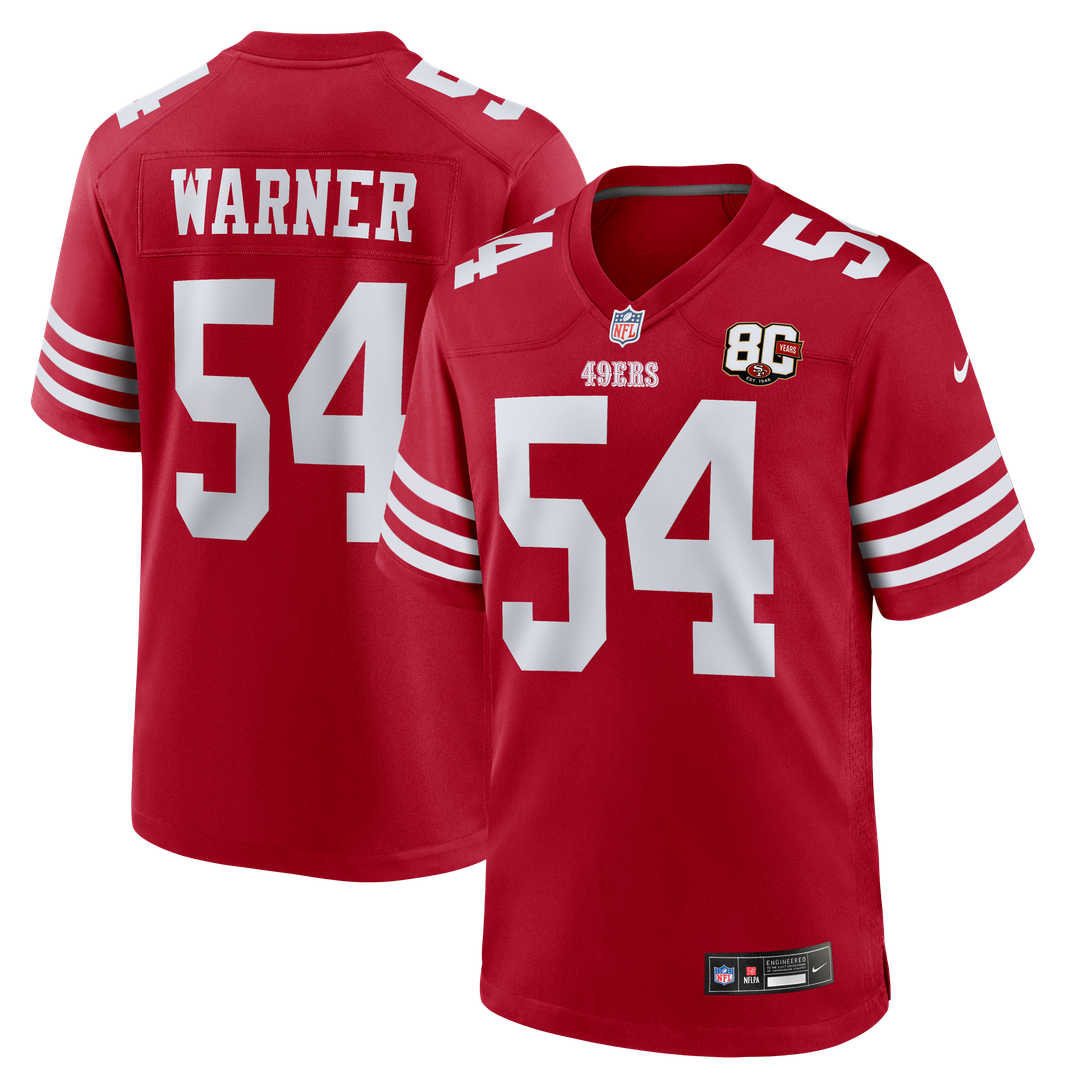 San Francisco 49ers Fred Warner Nike White 80th Anniversary Game Jersey