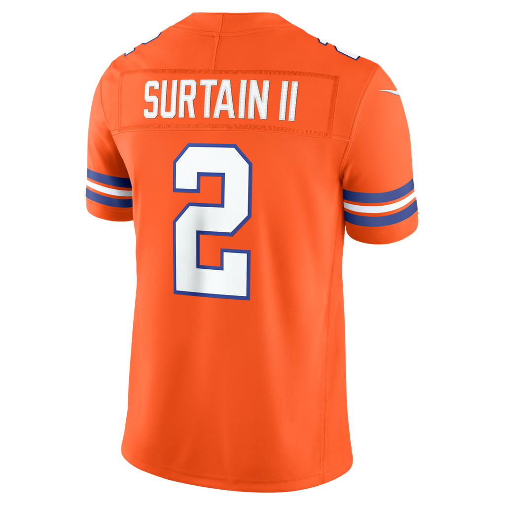 Denver Broncos Pat Surtain II Nike Orange Alternate Mile High Collection 1977 Throwback Vapor F.U.S.E. Stitched Limited Jersey