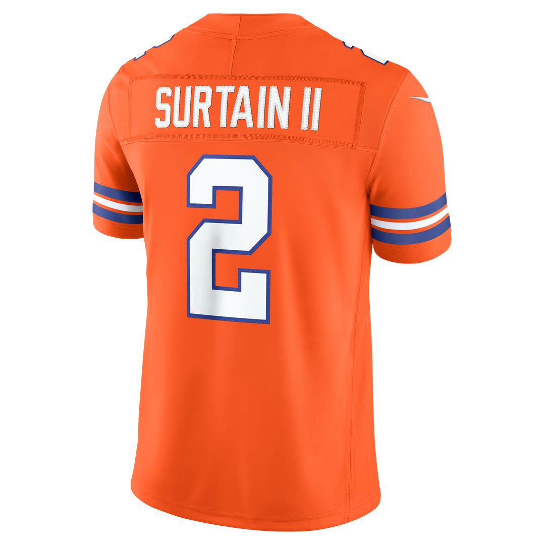 Denver Broncos Pat Surtain II Nike Orange Alternate Mile High Collection 1977 Throwback Vapor F.U.S.E. Stitched Limited Jersey