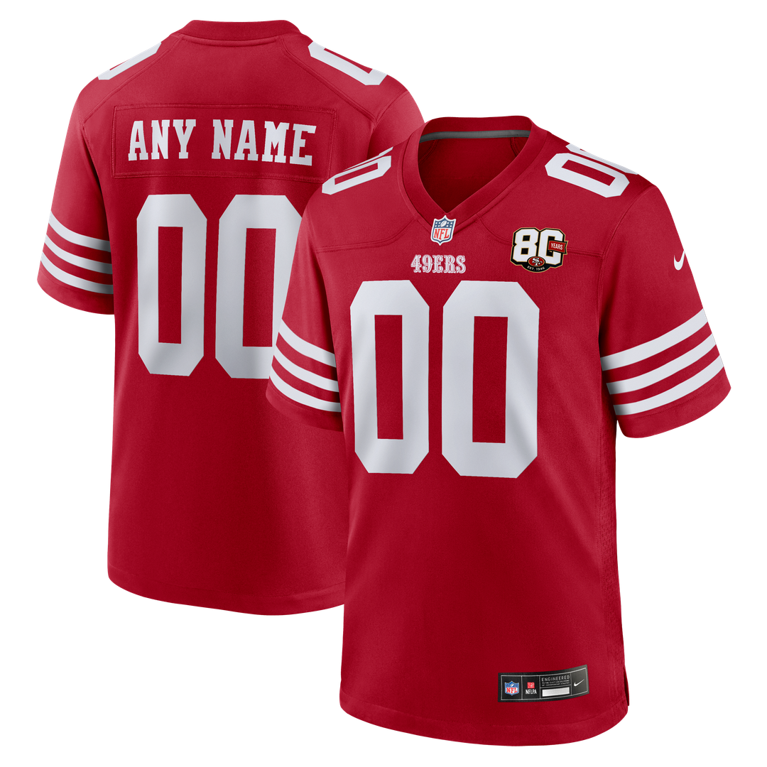 San Francisco 49ers Nike Scarlet 80th Anniversary Custom Game Jersey